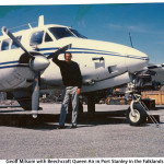 Geoff Milsom with Beechcraft Queen Air in Port Stanley in the Falklands