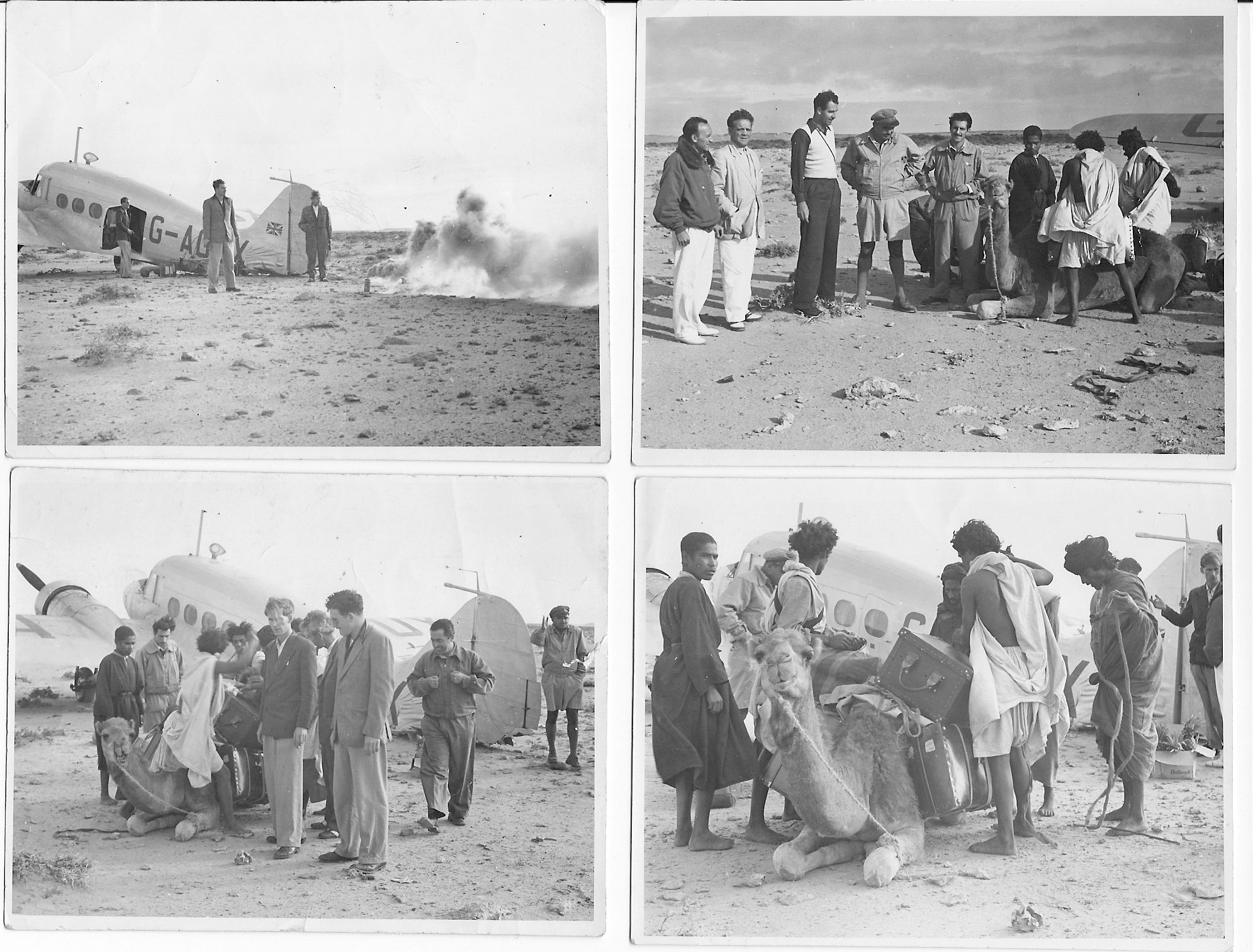 This is the second half of the story of the Avro Anson that landed badly in the desert, with a single camel to take the strain.  No date or loction again, but it doesn't look as if it's very warm.  Perhaps the clothes of the locals might give someone a clue to where it is?